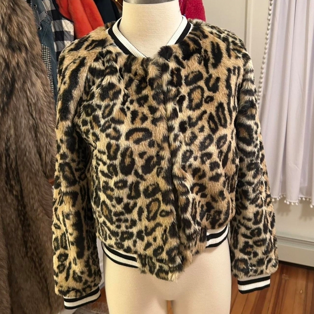 BB Dakota Faux Fur bomber Jacket with Black and White Accents